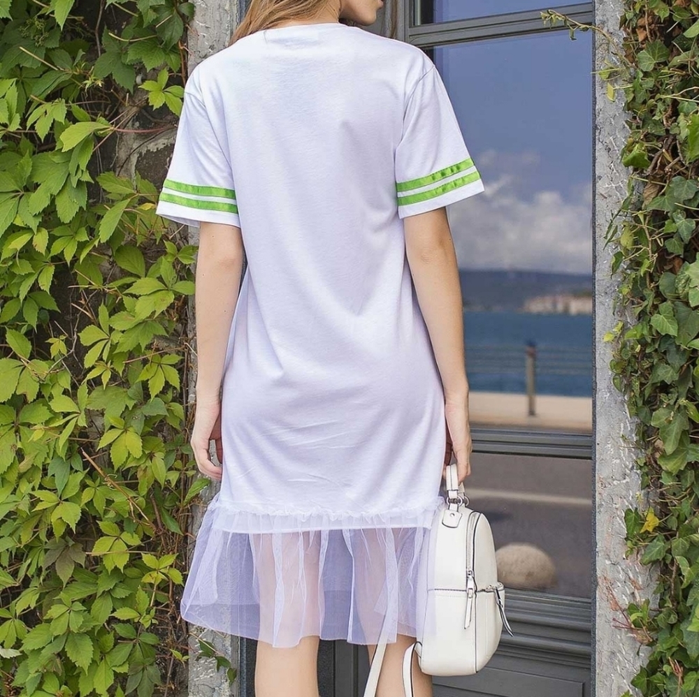 🆕  STRIPED SKIRT MESH DETAILS DRESS - Picture 7 of 7